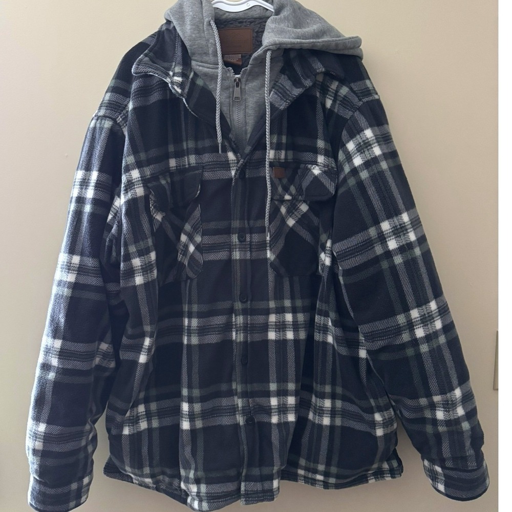 Mountain Ridge Sherpa Lined Hooded‎ Flannel Shirt Jacket Shacket Plaid Mens 3XL